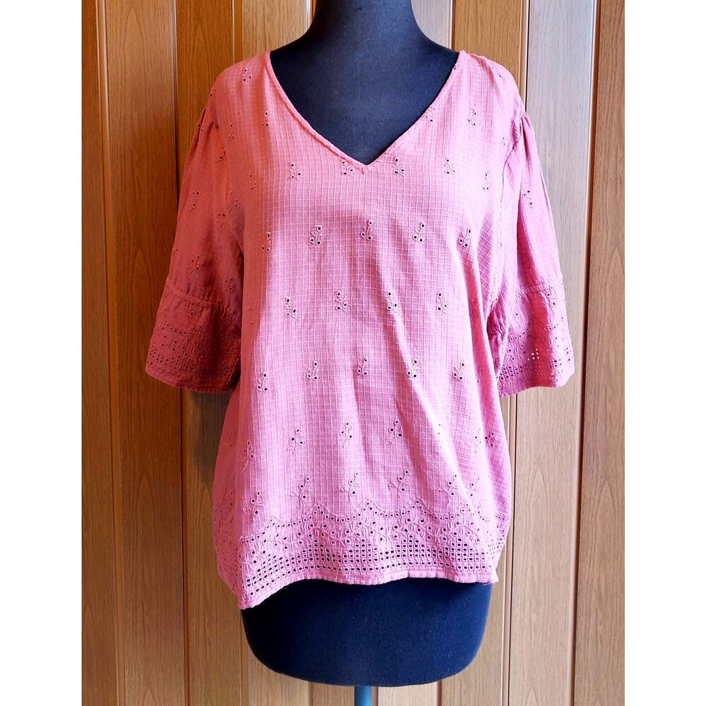 Rocks & Indigo large 100% cotton dark pink woven top see last pic